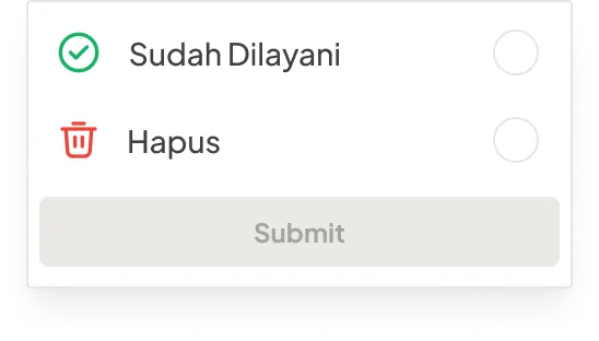 Sudah Dilayani, Hapus, and disabled Submit