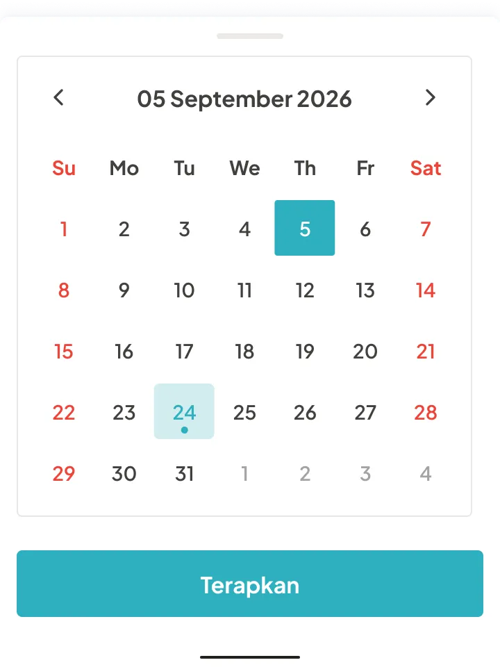 Date picker: 05 September 2026