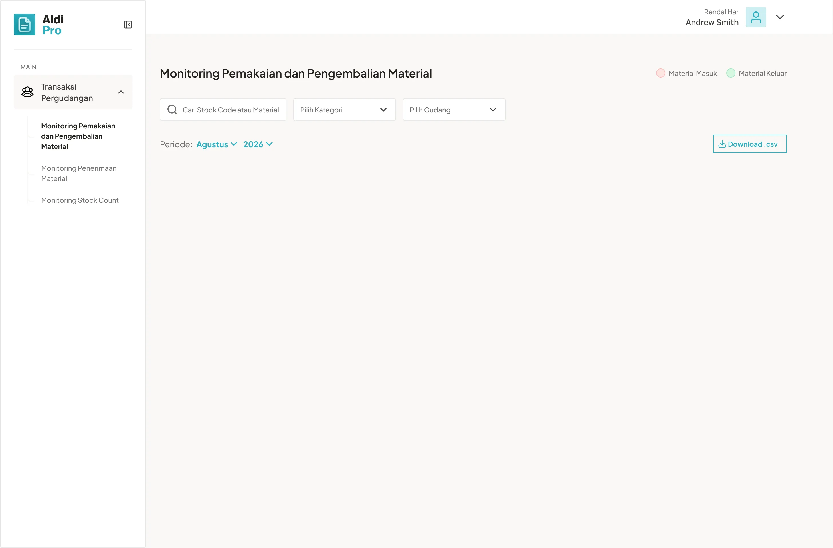 Rendal Har: Monitoring Pemakaian dan Pengembalian Material