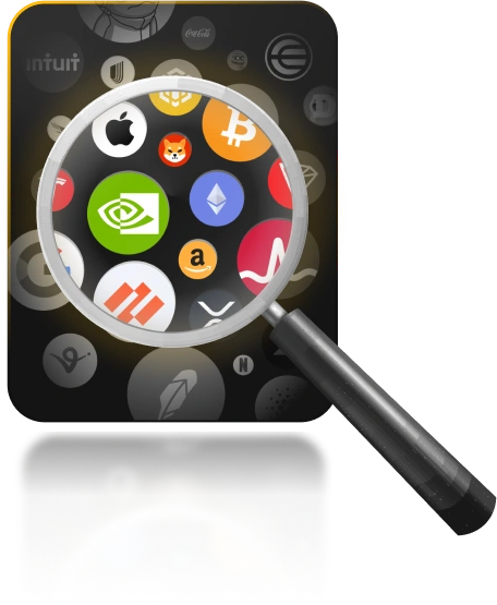 Magnifying glass exploring cryptocurrency assets