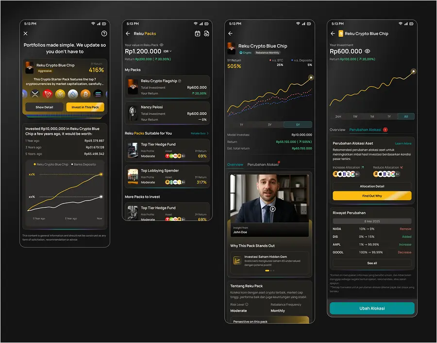 Updated Reku Packs design with dark backgrounds and gold accents