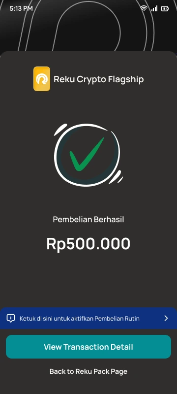 Reku Crypto Flagship purchase successful, with an option to activate recurring purchases